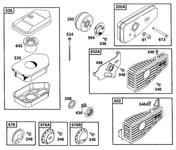 Air Cleaner Grps, Mufflers Diagram and Parts List for 96982-7051-01  Briggs and Stratton Engine